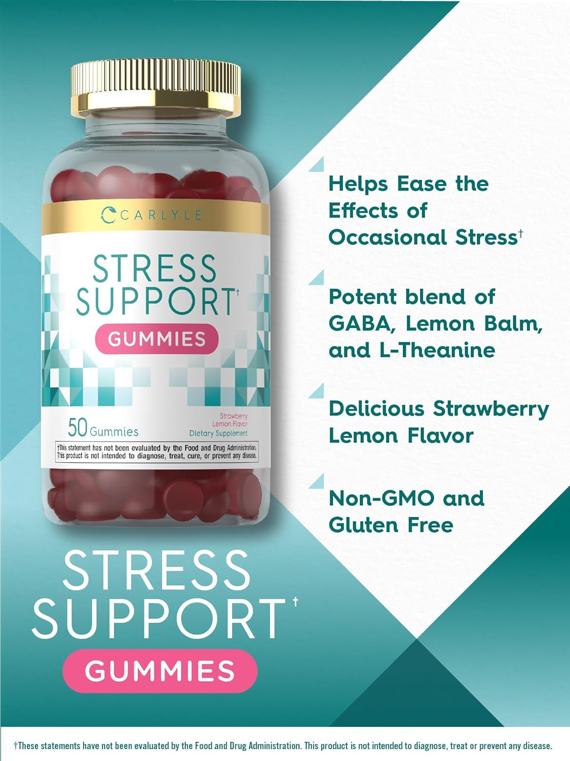 Delicious Stress Relief Gummies - 120 Count with GABA & L-Theanine | Non-GMO, Gluten-Free Strawberry Lemon Flavor | Your Daily Calm Companion