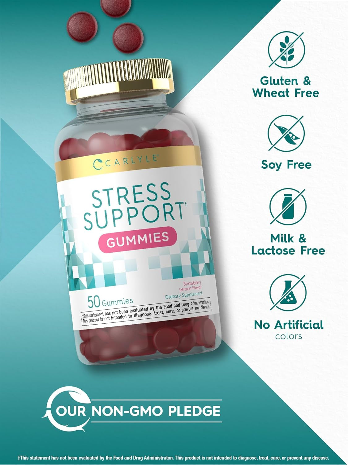 Delicious Stress Relief Gummies - 120 Count with GABA & L-Theanine | Non-GMO, Gluten-Free Strawberry Lemon Flavor | Your Daily Calm Companion