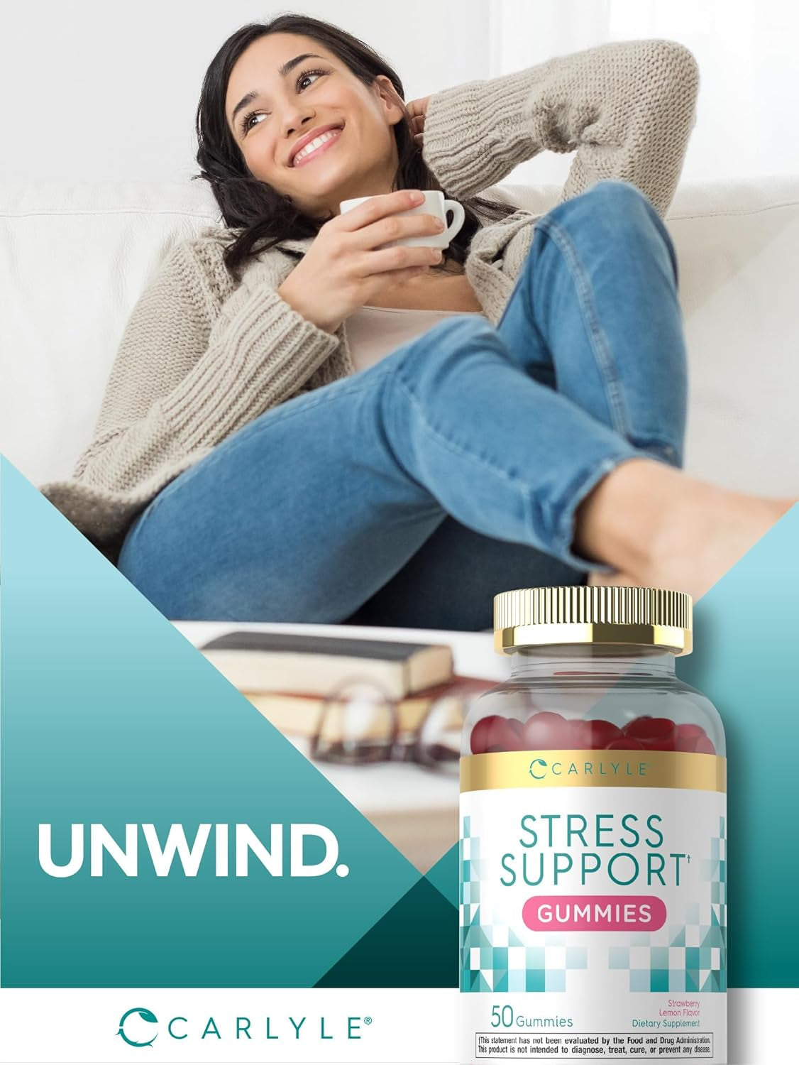 Delicious Stress Relief Gummies - 120 Count with GABA & L-Theanine | Non-GMO, Gluten-Free Strawberry Lemon Flavor | Your Daily Calm Companion